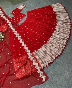 เสื้อผ้าอินเดียและปากีสถานที่ออกแบบมาใหม่อย่างงดงามผ้าจอร์เจียหนักผ้าเย็บปักถักร้อยทำงาน lehenga choli กับ dupatta - Product Image 1