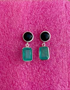 Tourmaline Paraiba en argent sterling 925 avec boucle d'oreille en argent Onyx noir Belle boucle d'oreille pour femme Belle boucle d'oreille à deux pierres. - Product Image 1
