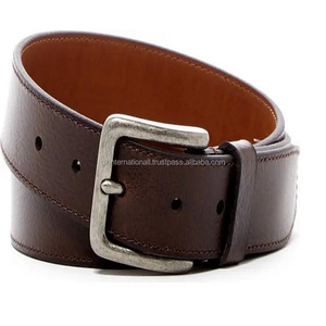 Cinturón informal de piel de vaca para hombre, cinturón de cuero marrón o negro con costuras de borde fuerte y hebilla de latón plateado antiguo - Product Image 5