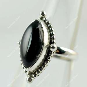 Bague en argent sterling 925 avec onyx noir, faite à la main, bijou de promesse, pierre précieuse naturelle noire, pierre de naissance de juillet, pureté du métal 14 carats - Product Image 1