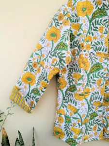 Chaqueta amarilla Floral multicolor estilo bohemio chaquetas de invierno hechas a mano bloque impreso algodón Abrigo acolchado regalo de cumpleaños para ella - Product Image 2