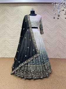 Lehenga Choli Fait Main de Haute Qualité pour Femme, Robe en Soie Brodé et Filet, Tenue de Mariage et de Fête, Imprimé à la Main, Vêtement Traditionnel Moderne - Product Image 2