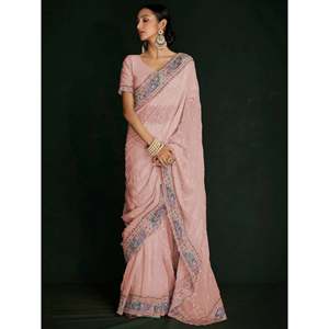Magnifique ensemble de sari en georgette Lucknowi pour femme, avec chemisier, pour les occasions spéciales - Product Image 5