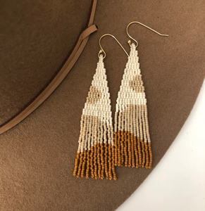 Hand Beaded Seed Bead Fringe <b>Earrings</b> Fringe Tassel <b>Earrings</b> - Gold - Long - Product Image 3