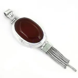 Pendentif en argent 925 avec cornaline rouge tendance pour femme, pour fiançailles/mariage - Collier avec chaîne plaquée or - Product Image 2