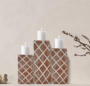 <b>Candle</b> Holder Wood White Wooden Tall <b>Candle</b> Farmhouse <b>Set</b> of 3 Wood Pillar <b>Candle</b> Holder Height (12+10+8) inch White Wash - Product Image 3