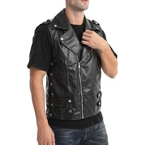 Chaqueta de cuero PU sin mangas para hombre, chaleco informal de estilo retro, ropa de trabajo de Otoño de talla grande, abrigo de cuero de tendencia al por mayor - Product Image 4
