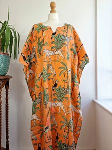 Pur coton longueur au sol caftan Boho Long indien Blockprint été Floral plage couverture confortable maternité printemps Jungle Safari - Product Image 3