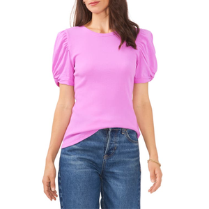 เสื้อยืดแขนพองลายดอกไอริสสำหรับผู้หญิง ผ้าคอตตอนระบายอากาศได้ดี ฟรีไซส์ ทรงหลวม สั้น เซ็กซี่ - Product Image 1