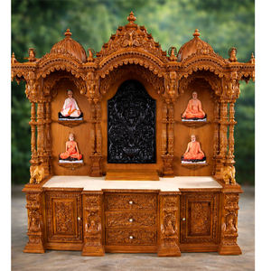 Mandir Pooja traditionnel en bois sculpté à la main de grande taille, mandir Pooja indien personnalisé de grande taille en bois massif, vente en usine de villas au Royaume-Uni - Product Image 1