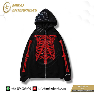 Sudadera con capucha de Halloween para hombres y mujeres de manga larga transpirable con cremallera térmica brillo gótico Y2K chaqueta esqueleto Streetwear - Product Image 2
