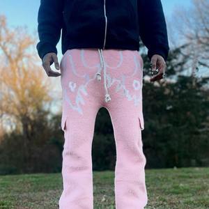 Pantalons évasés en mohair tricoté avec logo personnalisé OEM&ODM, mélange de mohair, toucher doux, pantalon de survêtement en mohair pour hommes - Product Image 4