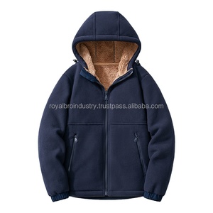Manteau d'hiver chauffant en polaire pour hommes, veste décontractée à glissière OEM, vestes tricotées à capuche chaudes et épaisses de grande taille teintes unies - Product Image 3