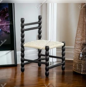Silla pequeña con marco de madera torneada, silla de madera estética cálida con asiento tejido de ratán, hermosa Silla de sala de estar con calor Natural - Product Image 6