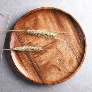 Assiette à dîner moderne écologique en bois de manguier, plateau de présentation rond assaisonné léger, lot de vaisselle pour le camping - Product Image 4