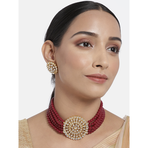 สร้อยคอสีแดงเลือดหมูสุดฮิตพร้อมโซ่โลหะผสมสังกะสีชุบทอง ลายดอกไม้และตัวเลขสไตล์ชาติพันธุ์ สำหรับงานแต่งงานและเป็นของขวัญ - Product Image 1