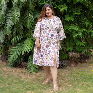 Boutique personalizada 2025 colección de verano elegante vestido de algodón de fiesta estampado Floral manga corta suelta hasta la rodilla vestido informal - Product Image 1