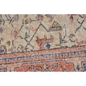 Vintage Turkish Rug Beige <b>Red</b> Patchwork Design Large Area 2.6 X 2.6ft Wool Material with <b>Latex</b> Backing for Hallway Bedroom - Product Image 5