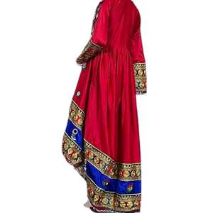 Royal <b>Red</b> Afghan Kuchi <b>Dress</b> With Traditional Blue Accents Heavy Embroidered Gown For Special Events - Product Image 2
