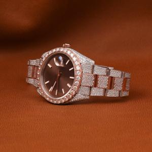 นาฬิกาเพชรโมอิสทรงกลมสีขาวกุหลาบสองสีแบบกำหนดเองสำหรับผู้ชาย - Product Image 3