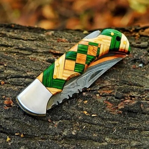 Cuchillo de Bolsillo Multifuncional Jexmoo de 8 Pulgadas, Hecho a Mano con Acero de Damasco de Grado Industrial, con Funda de Cuero, Regalo de Aniversario OEM - Product Image 2