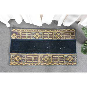 Tapis traditionnel en laine Patchwork bleu jaune 1.9x3.4 pieds fait à la main turc Jacquard tissage Latex pour couloir chambre tapis de chevet - Product Image 1