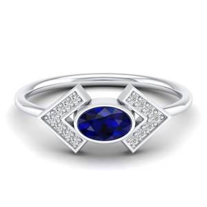 แหวนพลอยไพลินสีน้ำเงินทรงรีขนาด 0.5 กะรัต รุ่น REYES Dainty ทำจากเงินแท้ 925 ประดับด้วยมอยส์ซาไนต์ เหมาะสำหรับงานแต่งงานและงานเลี้ยงสำหรับผู้หญิง - Product Image 5
