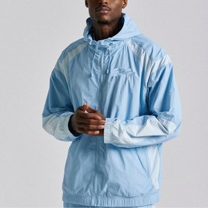 Ensemble de survêtement de sport pour homme avec logo personnalisé, veste zippée et pantalon de jogging respirant en polyester et nylon, coupe-vent pour l'automne - Product Image 3