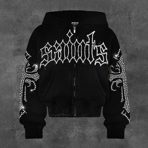 เสื้อฮู้ดผู้ชายทรงปกติ ผ้าฝ้าย 100% ซิปหน้า สำหรับฤดูหนาว น้ำหนัก 450GSM พิมพ์ลาย DTG มีกระเป๋า ระบายอากาศได้ดี ตกแต่งด้วยคริสตัลเต็มตัว - Product Image 5