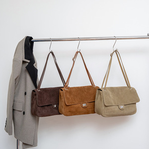 Bolso de Hombro Grande de Cuero Vacuno de Ante Marrón Oscuro <span class=keywords><strong>para</strong></span> <span class=keywords><strong>Mujer</strong></span>, Bandolera con Solapa, Bolso Hobo Extragrande, Cartera Minimalista <span class=keywords><strong>para</strong></span> Uso Diario - Product Image 2