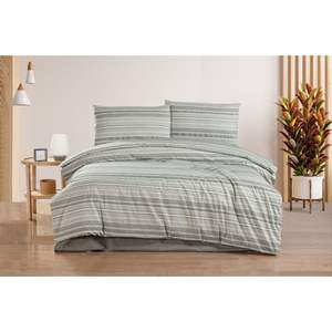 Ensemble de housse de couette simple Bella Home Scarle Grey, neuf, en boîte, motif rayé tissé, style simple - Product Image 1