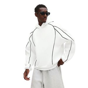 Whole Sales New Fashion Cotton Terry Eco-Friendly Men's Contrast Piping Embroidery Oversize <b>Hoodie</b> Ribbed Cuff Pullover <b>Hoodie</b> - Product Image 6