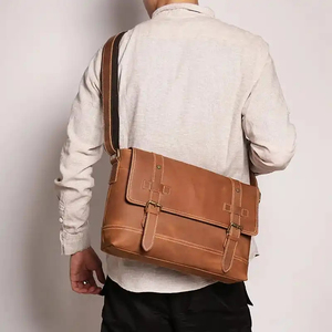 Classic Genuine Leather Laptop Messenger Bag with Zipper Closure Shoulder Strap Durable Design Protective Portable - Product Image 3