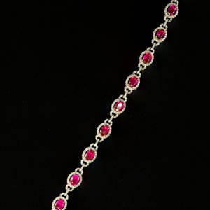 8.06ct B2B กำไลข้อมือเทนนิสทำจากทับทิมรูปวงรีของชาวพม่าอุ่นสีทองขาว18K หรูหราเครื่องประดับสำหรับงานแต่งงานและของขวัญ - Product Image 1