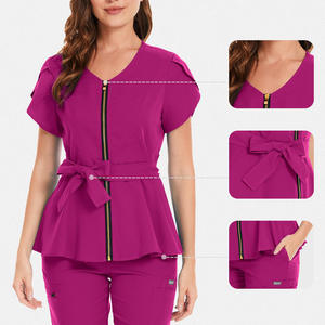 Conjunto de Uniforme Médico Personalizado para Mujer, Elegante, de Mezcla de Algodón y Denim, con Cremallera de Detección de Agujas, Cinturón y Pantalones a Juego para Uso Hospitalario - Product Image 6