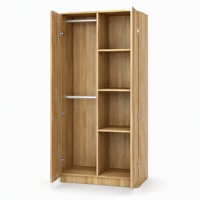 Moderner Freistehender Kleiderschrank in Warmweiß mit Zwei Türen, Kleiderstange und Ablagefächern für Schlafzimmer und Esszimmer