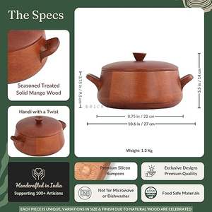 Olla Caliente de Madera con Acabado Natural, Cazuela de Diseño Hecha a Mano de Alta Calidad, Clásica, Moderna y Elegante, Apta para Lavavajillas, Calentador de Alimentos - Product Image 3