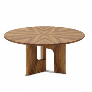 Table basse ronde en bois de noyer massif de haute qualité avec base de piédestal bombée unique, table d'appoint élégante - Product Image 2