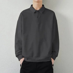 Polo piqué en coton à manches longues Version vierge brillant Couple T-shirts hommes femmes 10 couleurs printemps coupe ample mode masculine - Product Image 6