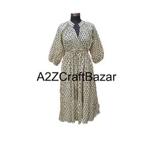 Vestido Midi de Algodón Puro 100% con Estampado Floral Himanshi para Mujer, Tejido Transpirable, Corte Holgado, Ropa de Verano Ecológica - Product Image 2