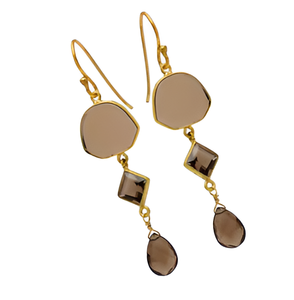 Smoky Quartz Gemstone 925 Sterling Silver <b>Gold</b> Plated Fish Hook <b>Dangle</b> <b>Earrings</b> Vintage Fashionable <b>Earring</b> for Wedding, Gift. - Product Image 5