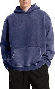 Sweat à capuche vintage surdimensionné noir pour homme, streetwear, coton délavé à l'acide, polaire, avec poche kangourou - Product Image 5