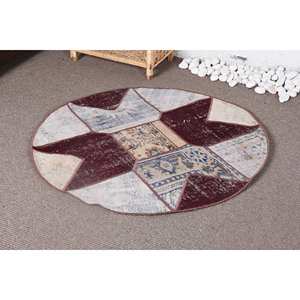 Alfombra de lana ecológica para área grande Vintage, 3,3x3,4 pies, retales de pila media, rojo, Beige, patrón abstracto, respaldo de látex para comedor - Product Image 3