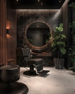 Ensemble de mobilier de salon de coiffure contemporain, chaises en cuir PU, lavabo en céramique, structure en métal, usage commercial, durable, facile à nettoyer - Product Image 4