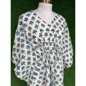 Venta al por mayor vestido de algodón indio verano largo Kaftan vestido Boho Hippie vestido largo Floral Buti estampado caftán ropa de noche playa Caf - Product Image 5