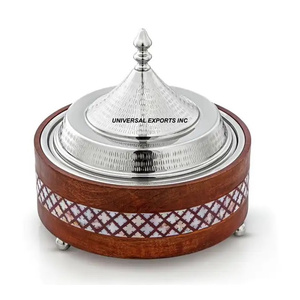 Marmite ronde en bois nacré Casserole de créateur faite à la main de belle qualité Meilleure vente Nouveau réchauffeur d'aliments en métal de luxe - Product Image 1