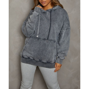 Écusson de broderie vieilli personnalisé unisexe imprimé lavage à l'acide survêtement évasé fermeture éclair complète sweat à capuche de rue tie dye sweats à capuche pour femmes - Product Image 3