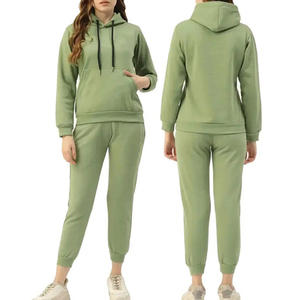 ชุดวอร์มผู้หญิงแบบสวมหัวผ้าฝ้าย100% แบบมีกระเป๋าชุดวอร์มสีพื้นพิมพ์ลายพิมพ์ฉลากตามต้องการ - Product Image 3