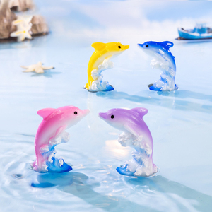 Miniatures de dauphins en résine colorées, figurines de vie marine arc-en-ciel, micro-paysages océaniques pour tableau de bord de voiture, accessoires de décoration de bureau à domicile - Product Image 5