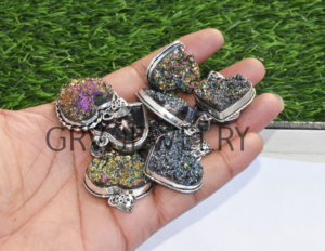 Wholesale Lot Handmade Ethnic 925 Sterling Silver Pendants Natural Coated Druzy <b>Heart</b> Gemstone for Engagement Wedding Party Gift - Product Image 6